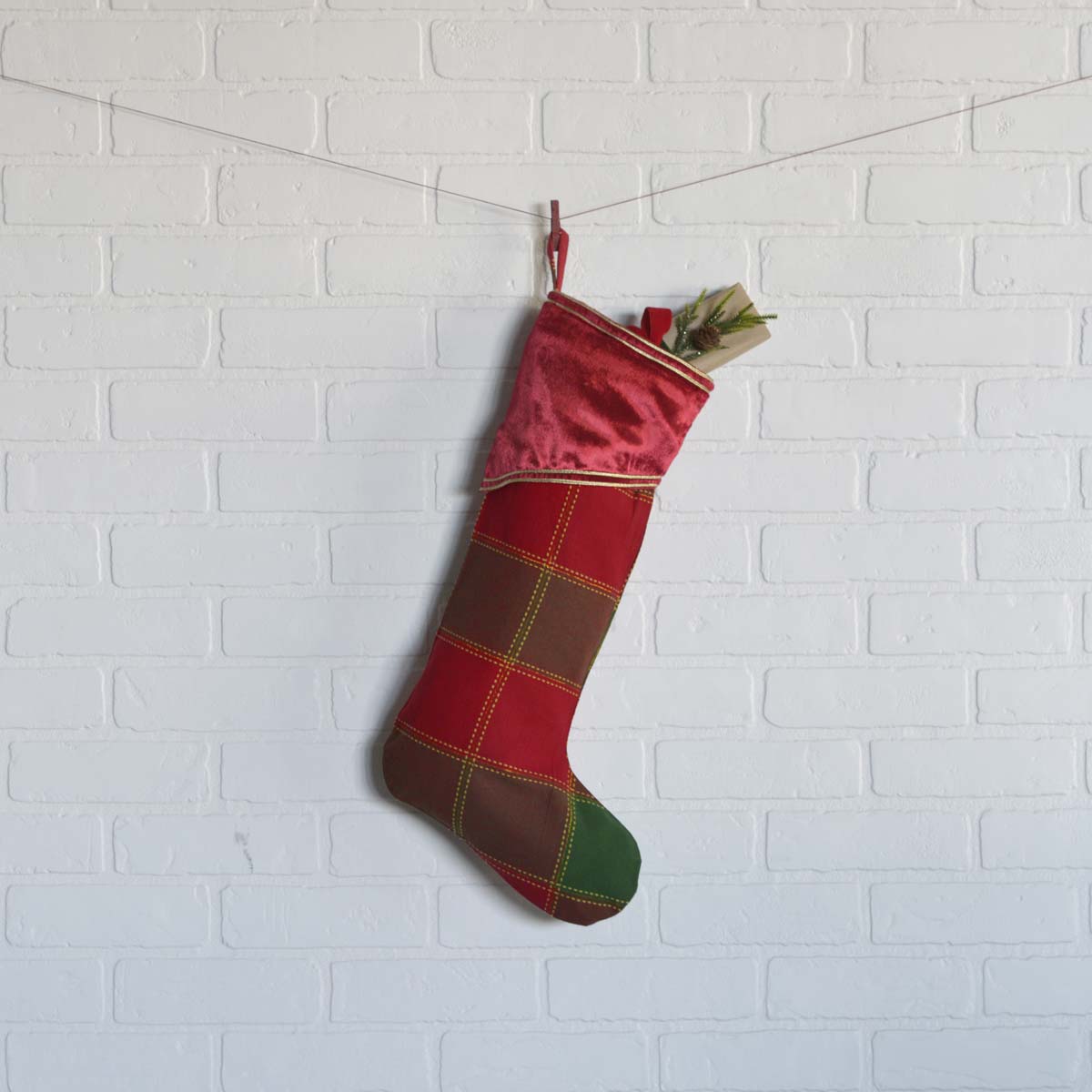 Tristan Red Tartan Christmas Stocking 20"