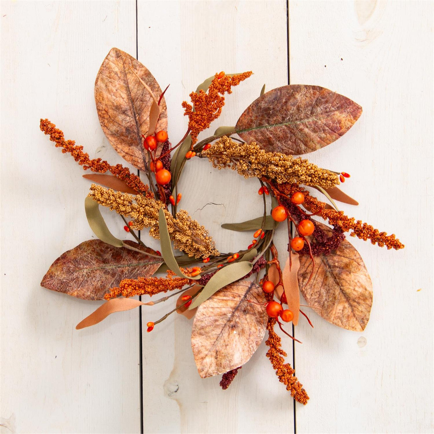 Fall Leaves and Pods 12" Small Faux Foliage Ring