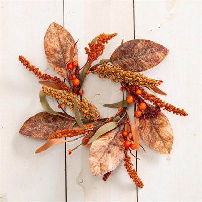 Fall Leaves and Pods 12" Small Faux Foliage Ring