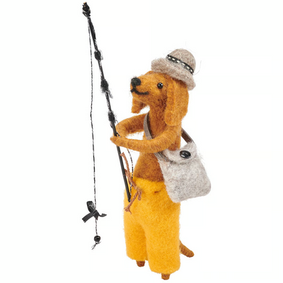 💙 Fishing Dog with Pole Felt Critter Figure