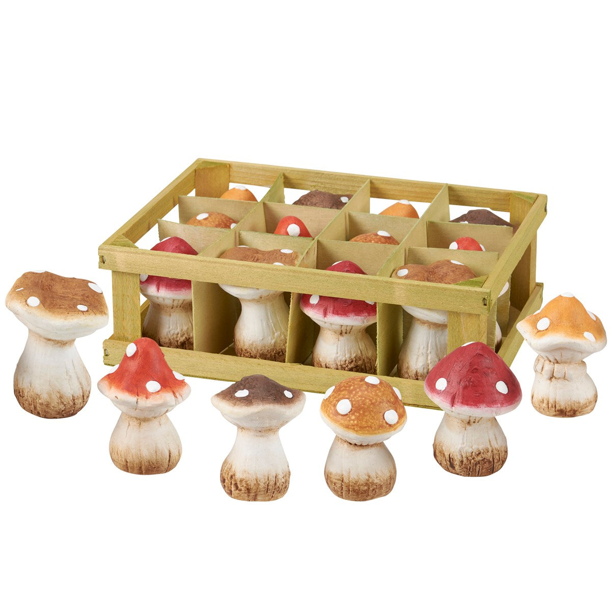 Set of 12 Small Mushrooms Figurines 2.75" H