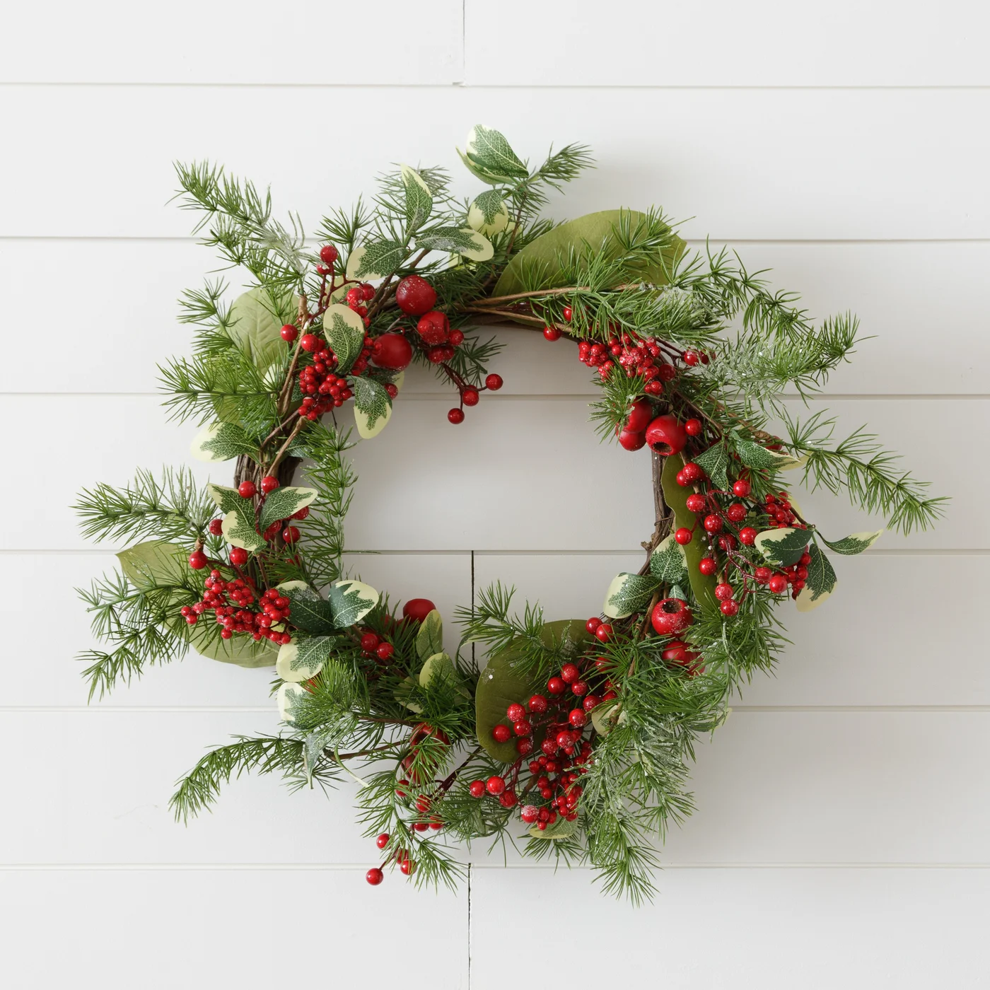 Evergreen Mix Berries and Pods 21" Faux Wreath
