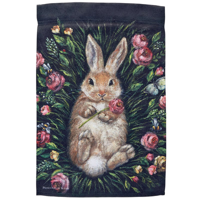 Snuggling Bunny Floral Garden Flag