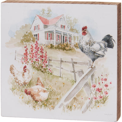 Farm Roosters Farmhouse 5" Block Sign