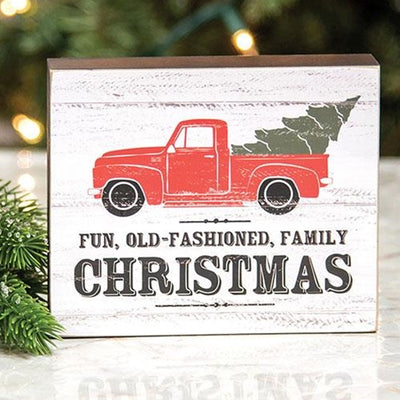 Fun Old Fashioned Family Christmas Truck with Tree 5" Box Sign