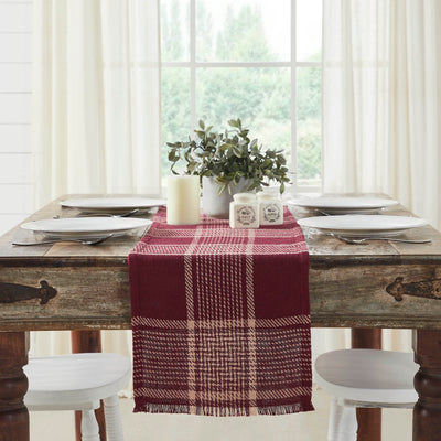 Eston Burgundy Tan Plaid 48" Table Runner