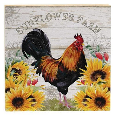 Sunflower Farm Rooster 8" Wooden Block Sign
