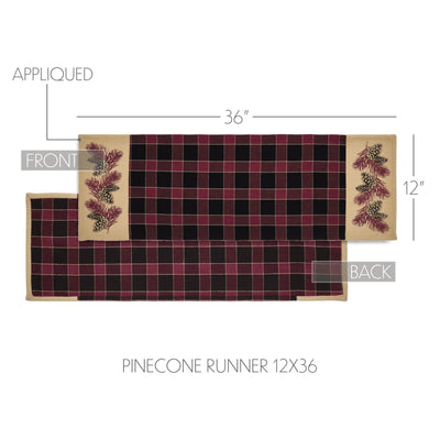 💙 Connell Pinecone Burgundy and Black Table Runner 12" x 36"