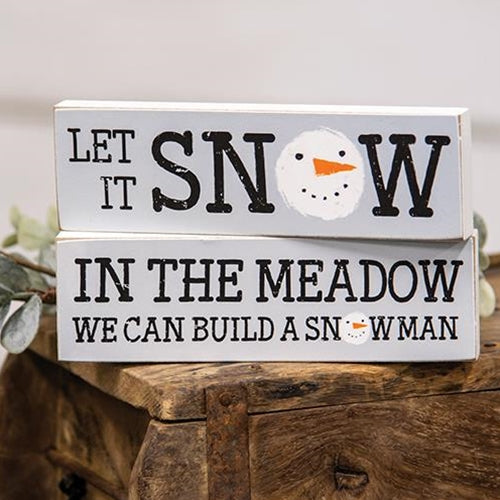 Set of 2 Let It Snow and In The Meadow Skinny Block Sticks