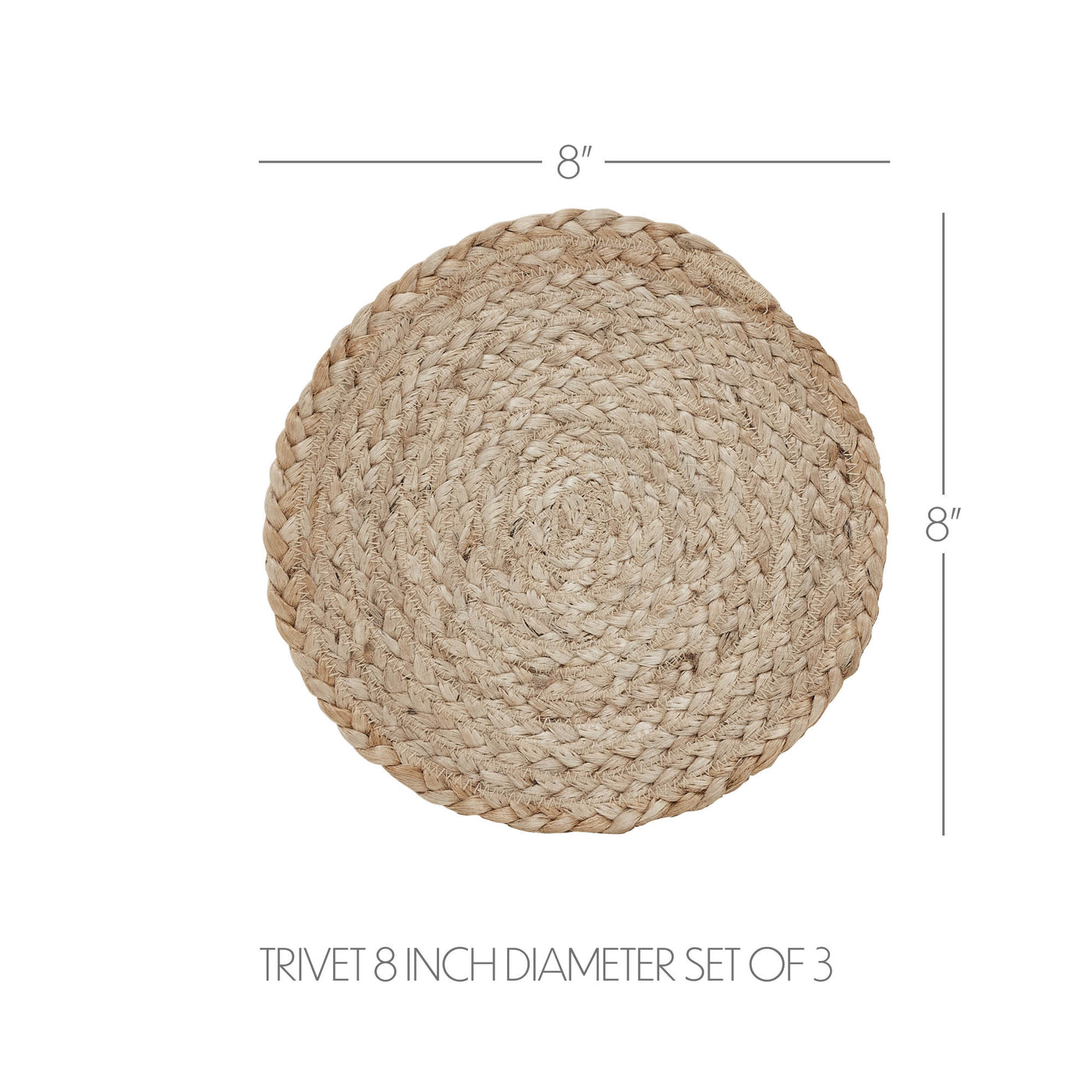 Set of 3 Natural Jute Trivet 8" diameter