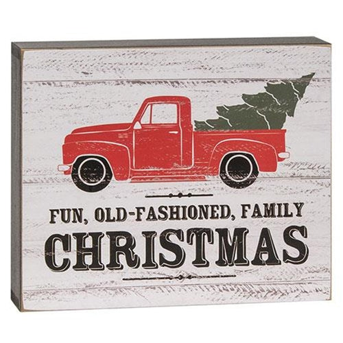 Fun Old Fashioned Family Christmas Truck with Tree 5" Box Sign