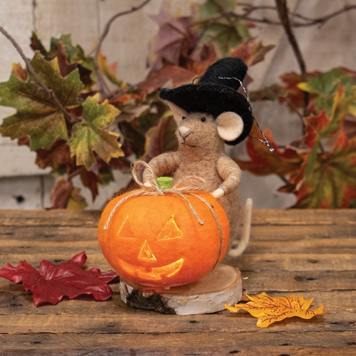 Halloween Mouse with LED Pumpkin Felt Ornament