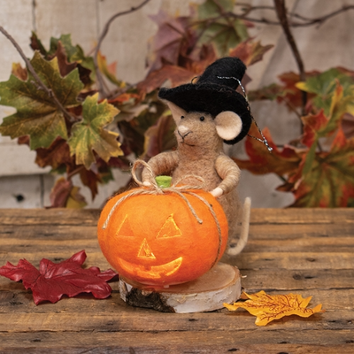 Halloween Mouse with LED Pumpkin Felt Ornament
