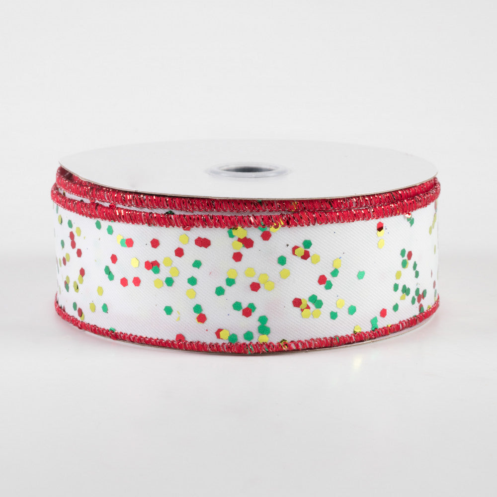 💙 Red and Green Sprinkled Hex Glitter Ribbon 1.5" x 10 yards