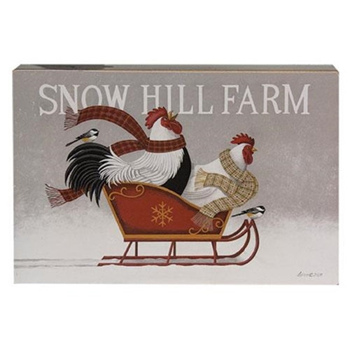 Snow Hill Farm Chickens on Sled Christmas Box Sign