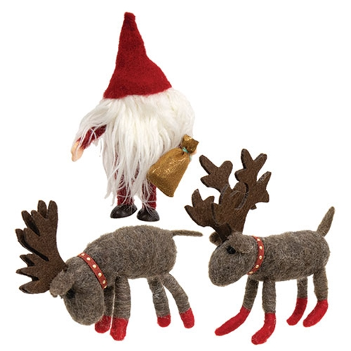 Set of 3 Santa with Reindeer Felt Figures