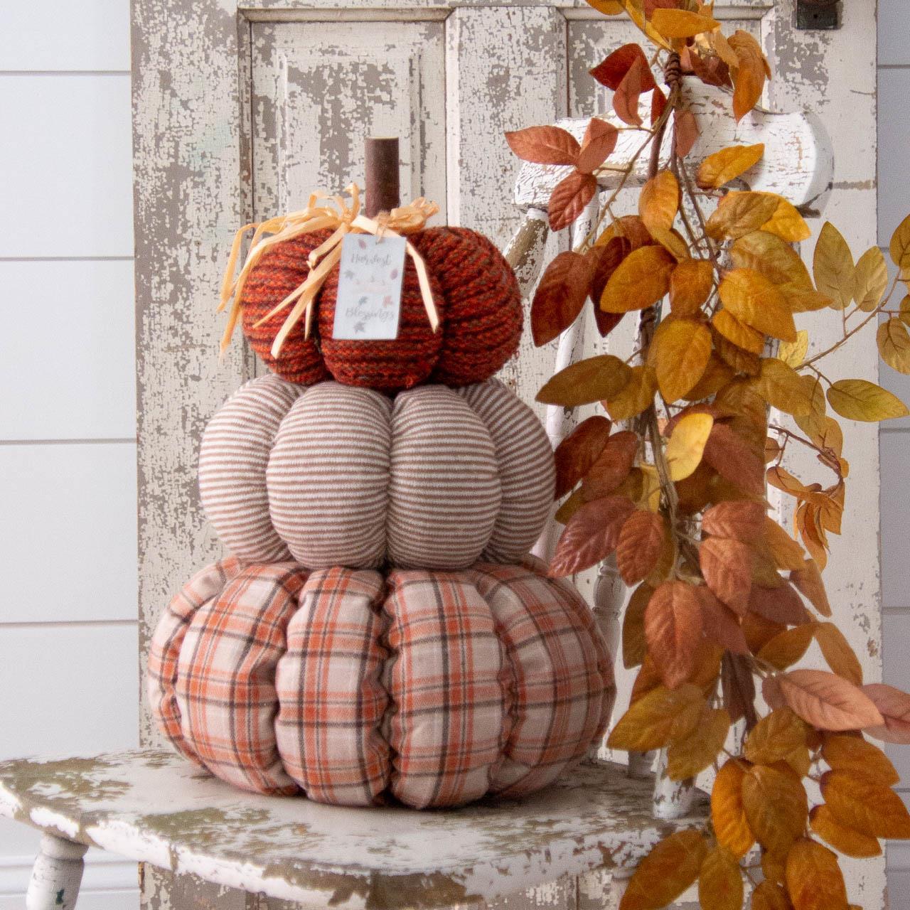 Triple Stack Fabric Pumpkins 16" H
