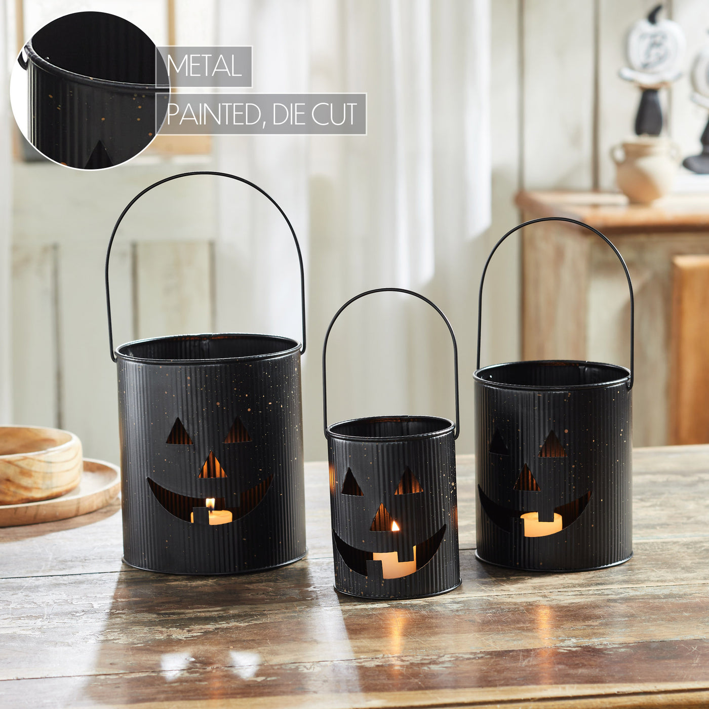Set of 3 Halloween Jack O Lantern Buckets