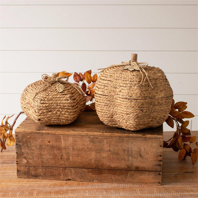 Set of 2 Woven Hyacinth Nested Pumpkins