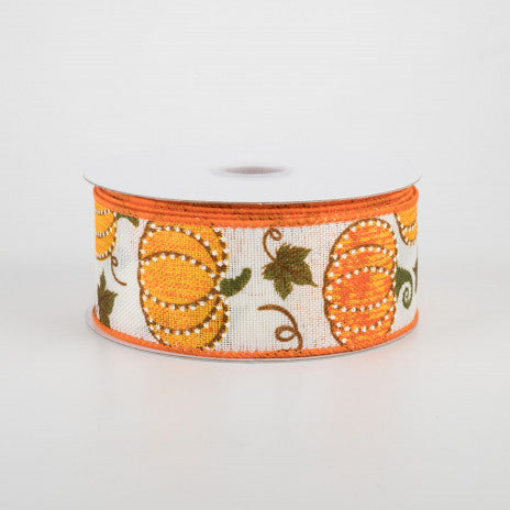 Dotted Pumpkin on Ivory Ribbon 1.5" x 10 yards