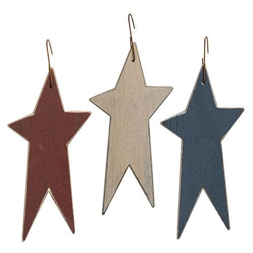 Set of 3 Primitive Americana Star Ornaments