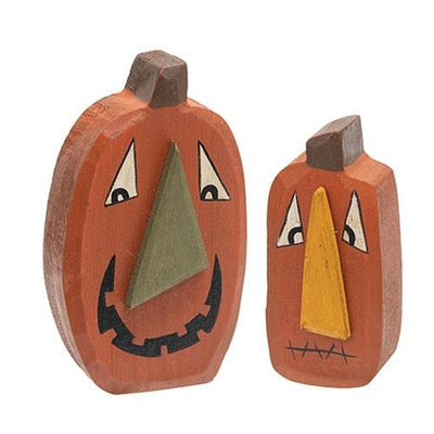 Set of 2 Little Funny Face Chunky Jack O Lantern Sitters