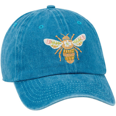 Bee Happy Floral Blue Baseball Cap