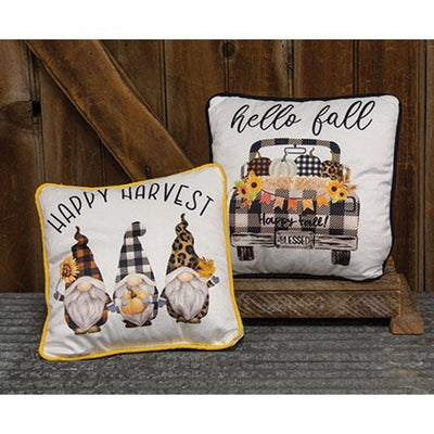 Set of 2 Happy Harvest Fall 8" Small Pillows Gnomes and Truck