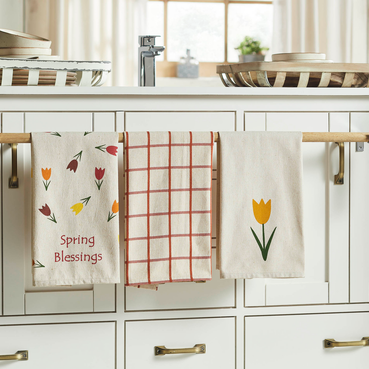 Spring In Bloom Spring Blessings & Tulips Tea Towel Set of 3