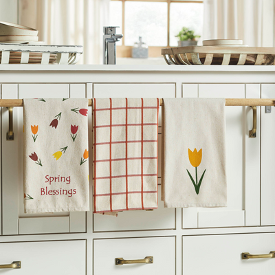 Spring In Bloom Spring Blessings & Tulips Tea Towel Set of 3