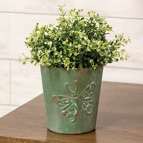 💙 Green Copper-Tone Finish Butterfly Embossed Planter 6" H