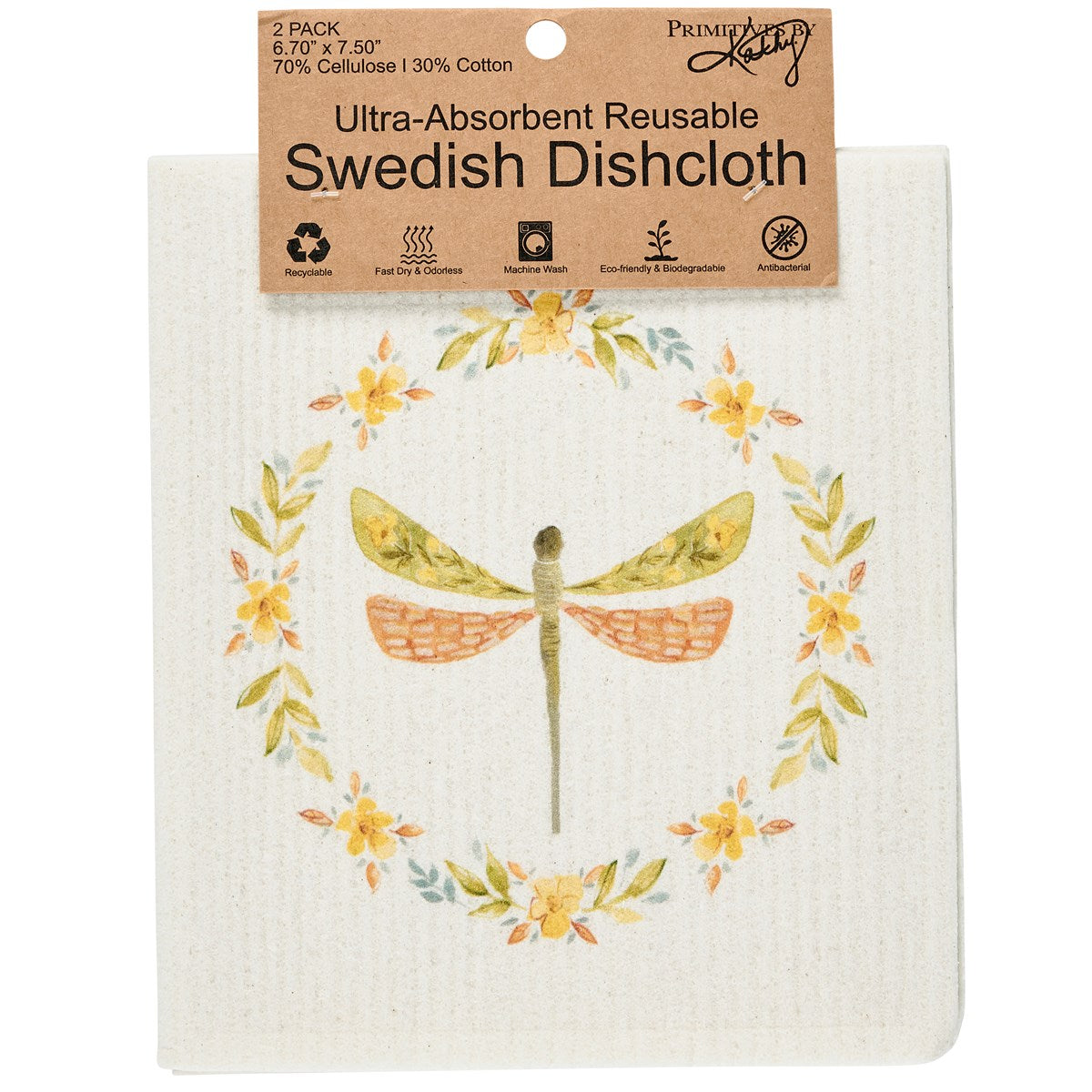 Dragonfly and Flowers Swedish Dishcloth Set