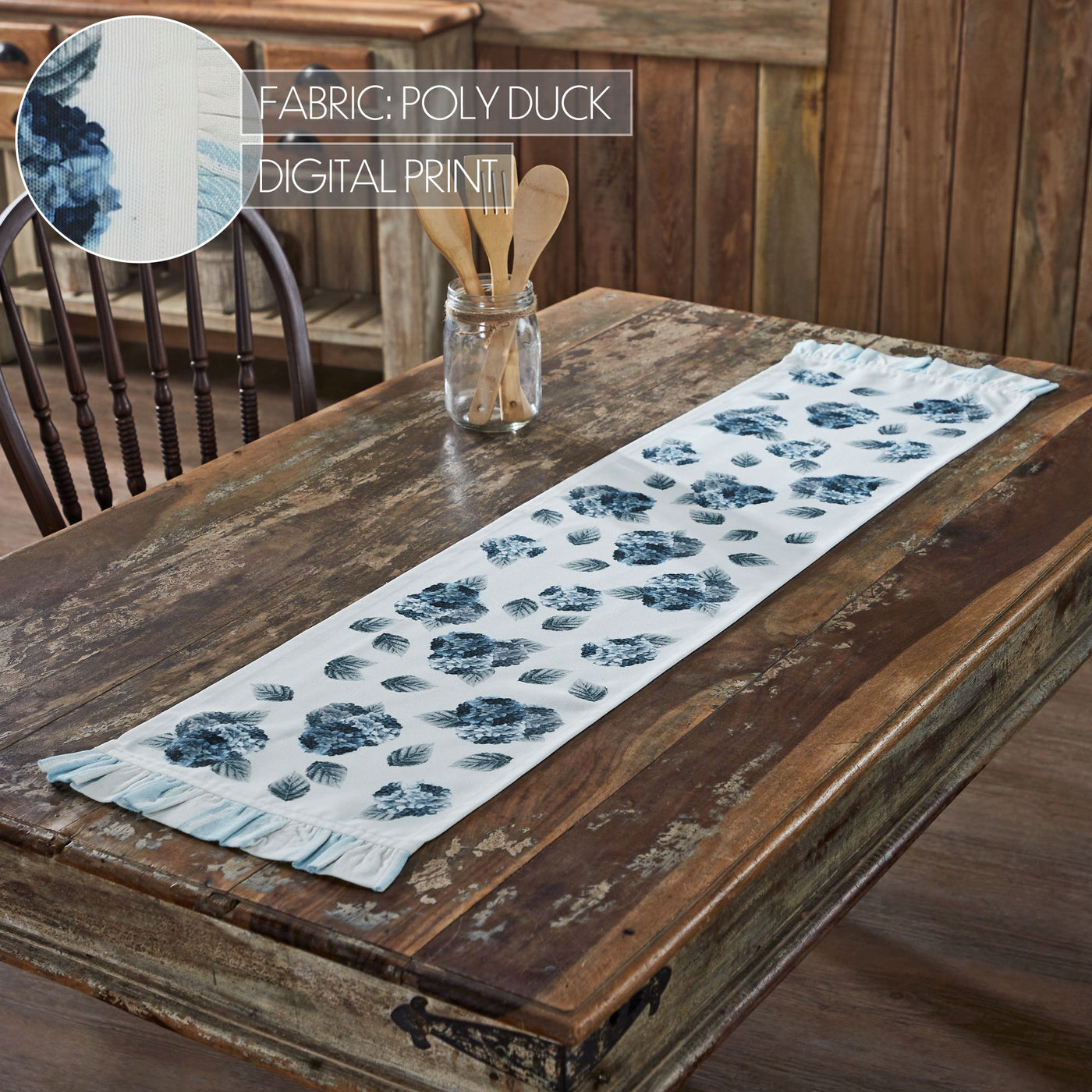 Blue Hydrangea Ruffled 48" Table Runner