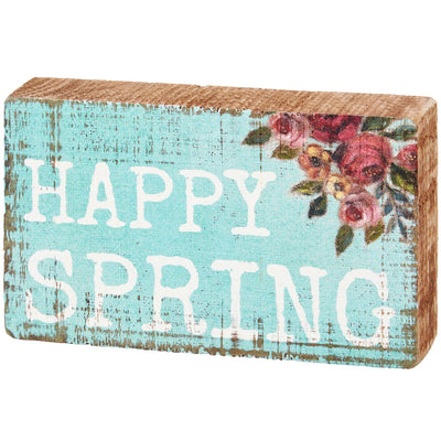 Happy Spring Floral Small Block Sign