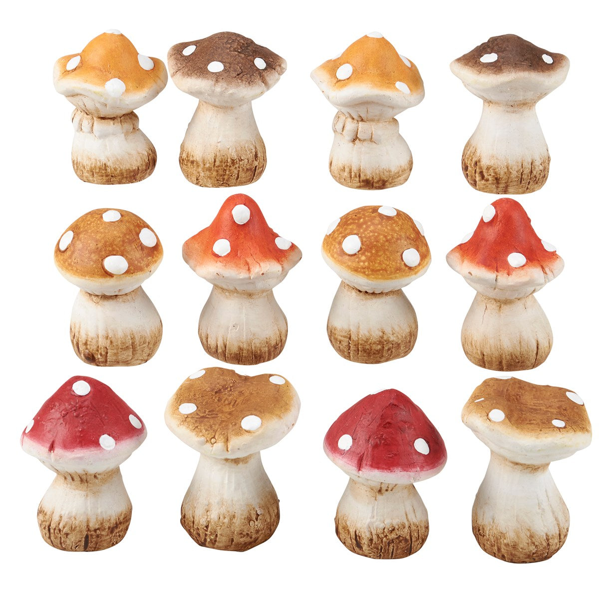 Set of 12 Small Mushrooms Figurines 2.75" H