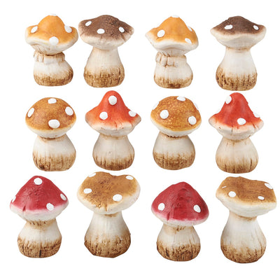 Set of 12 Small Mushrooms Figurines 2.75" H