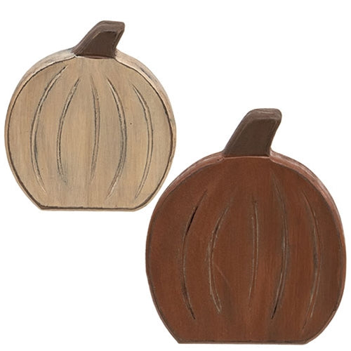 Distressed Wooden Orange and White Pumpkin Sitters