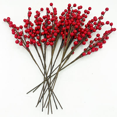 Set of 12 Shiny Red Berry 13" Faux Picks