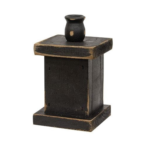 Distressed Black Short Wooden Pedestal Taper Holder 7.5" H