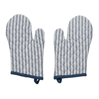 Set of 2 Sawyer Mill Blue Ticking Stripe Oven Mitts