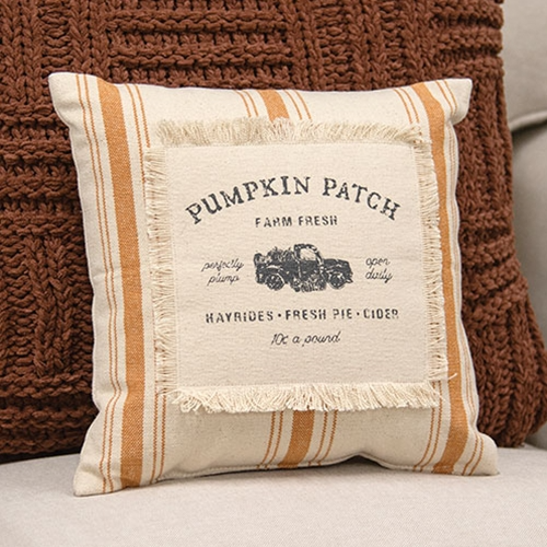 🎄💙 Pumpkin Patch Truck Orange Ticking Stripe 10" Accent Pillow