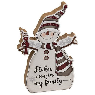 Set of 2 Flakes Run in My Family Chunky Snowmen Sitters