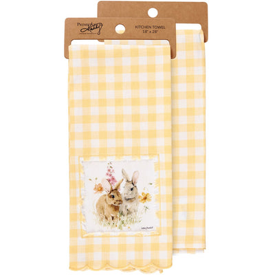 Flower Bunnies Yellow Gingham Kitchen Towel