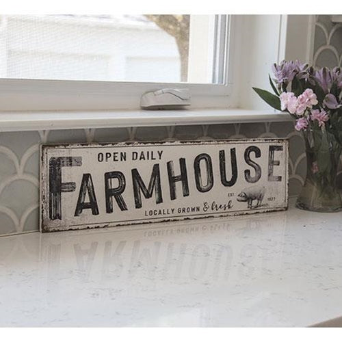 Open Daily Farmhouse Distressed Metal Sign 24" W