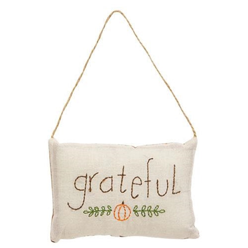 Grateful Stitched Pumpkin Pillow Ornament