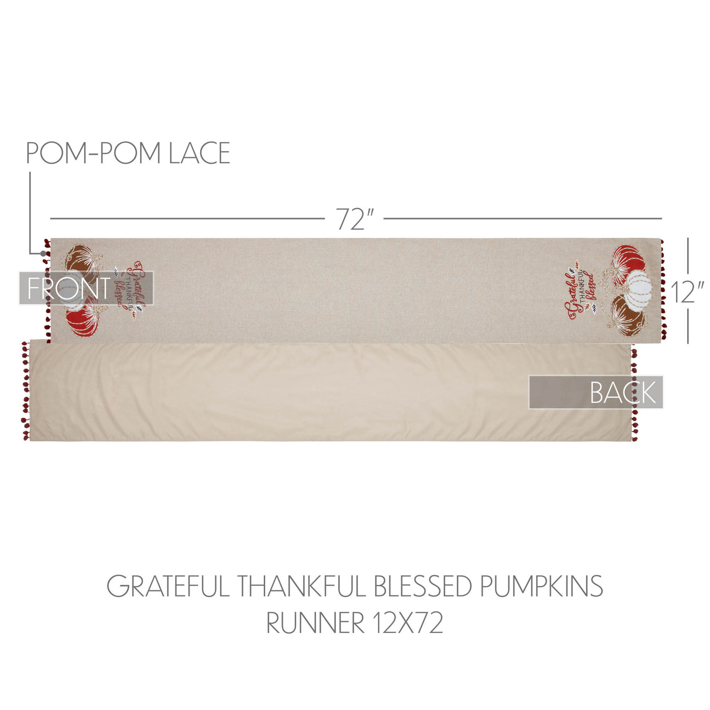 Grateful Thankful Blessed Pumpkins 72" Table Runner