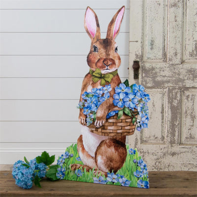 Standing Bunny with Blue Flowers Cutout 28" H
