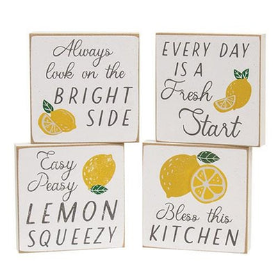 Set of 4 Lemon Themed 4" Wooden Block Signs