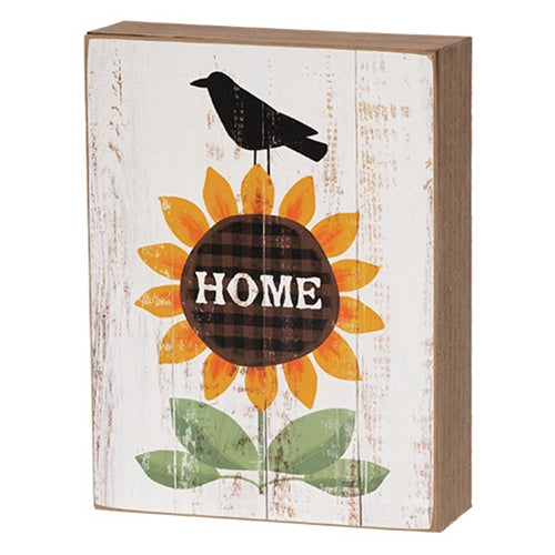 Crow & Home Sunflower 8" Box Sign