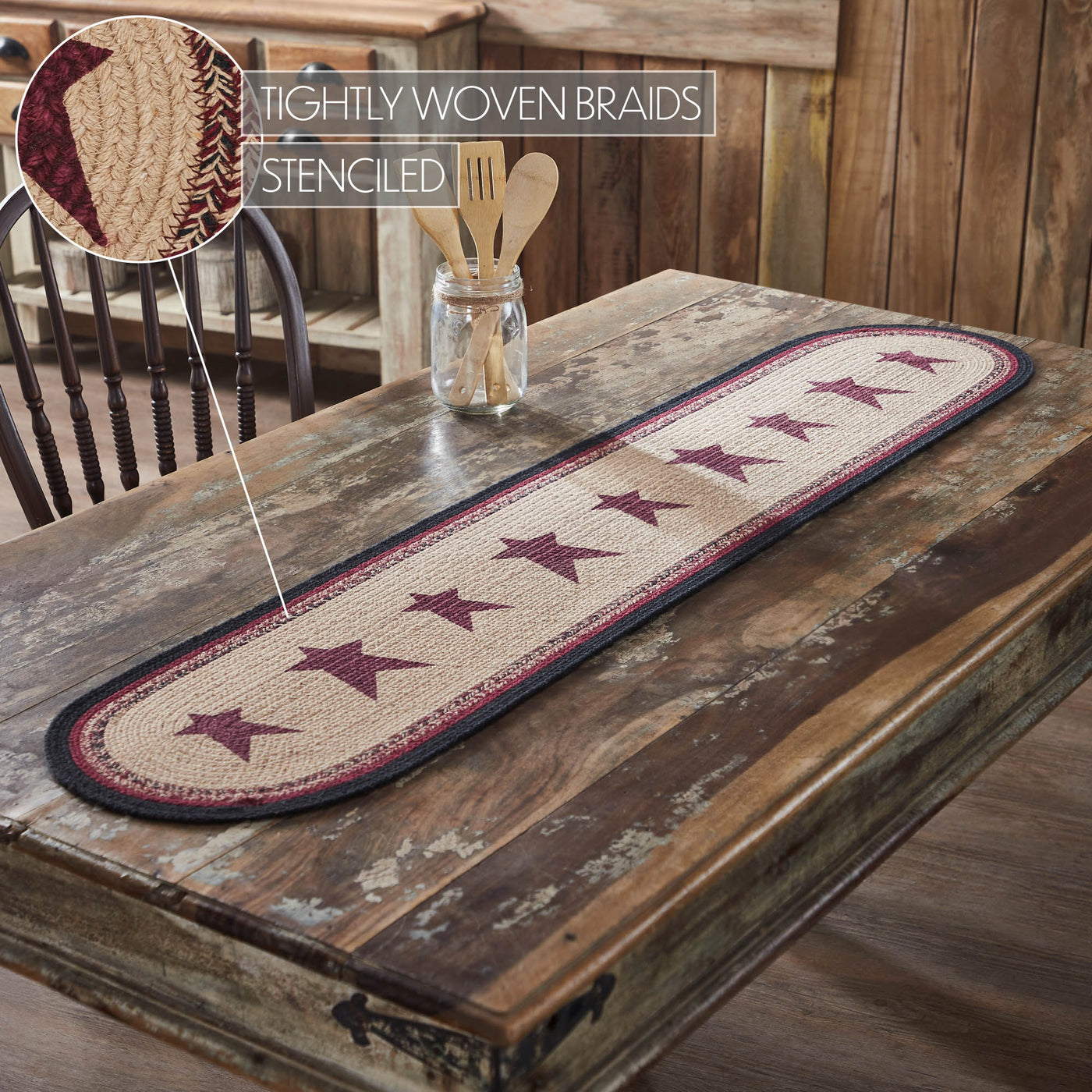 Connell Stencil Stars Primitive 60" Oval Table Runner